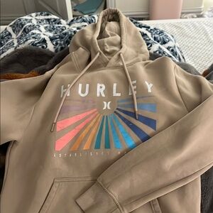 Hurley Tan Hoodie with Colorful Logo